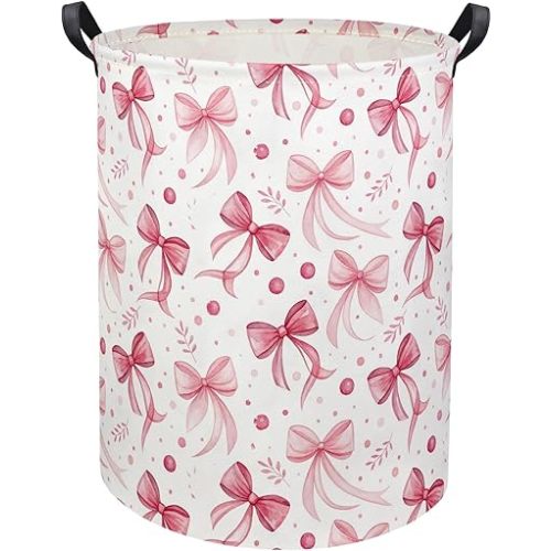 HIYAGON Butterfly Baby Laundry Basket Baby Hamper for Nursery Girl Kids Butterfly Hamper Cute Kids Toys Storage Bin Organizer Butterfly Room Decor for Home(Pink Bowknot)