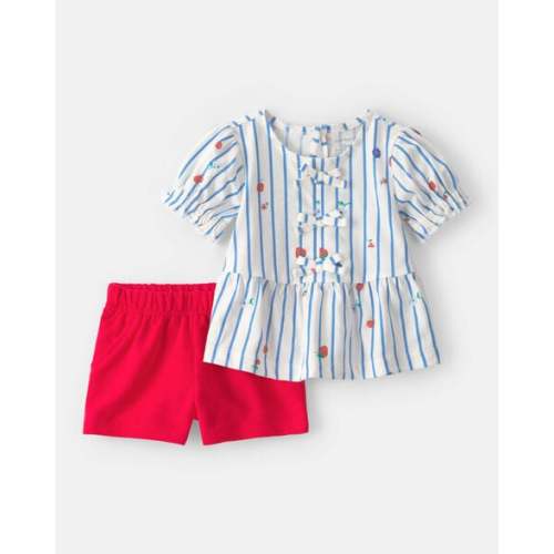 Baby Girl 2-Piece Strawberry Top & Short Set - Blue/Red | Carter's