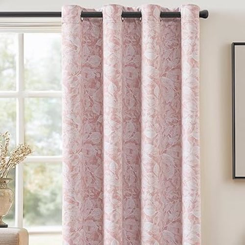 ChrisDowa Pink Blackout Curtains 84 Inches Long 2 Panels for Bedroom Living Room,Flower Patterned Room Darkening Thermal Insulated Soundproof Grommet Window Treatments Drapes,52X84