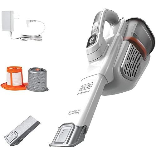 BLACK+DECKER Dust Buster Hand Held Vacuum Cordless Rechargeable, Portable Vacuum for Car, Extended Runtime, Powerful Suction, Extra Long Crevice Tool, AdvancedClean+ (HHVK320J10)