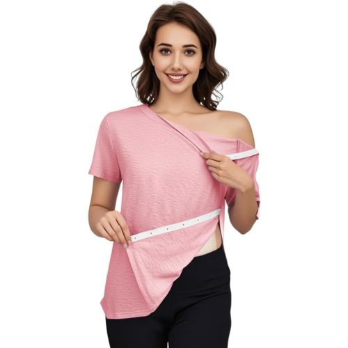 Women's Post Shoulder Surgery Tear Away Shirt Short Sleeve Side Snap Chemo Port Postpartum Shirts Adaptive Clothing