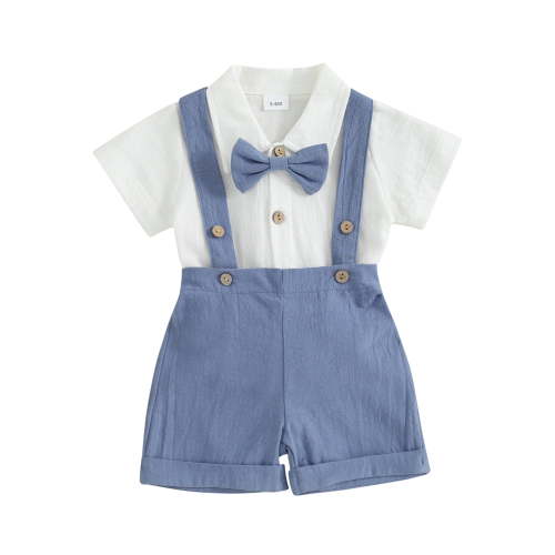 Suealasg Infant Baby Boy Gentleman Suit Outfit Short Sleeve Romper with Bow Tie+ Suspender Shorts 2 Piece Newborn Toddler Easter Formal Clothes Set