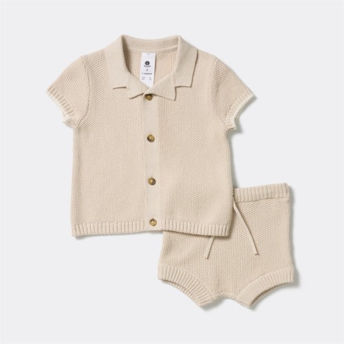 Dymples Baby Knit Shirt & Short Set - Stone