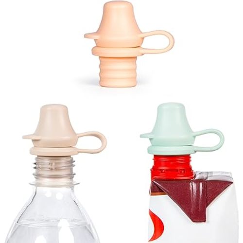 Kiddikap Original Water Bottle Topper for Toddlers – 100% Silicone Sippy Top Spout with Protective Cap makes the Bottle Top a Spill Proof Lid for Kids and Adults - 3 Pack - Pastel