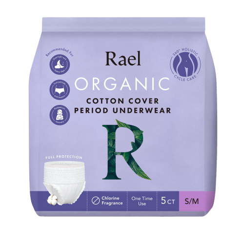Rael Certified Organic Cotton Disposable Period Underwear, for Heavy Flows, Size S/m, 5 Count
