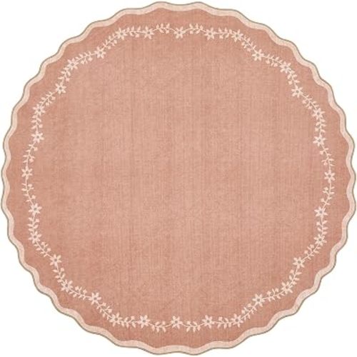 GarveeHome Round Area Rug 5ft Scalloped Washable Circle Rug for Bedroom