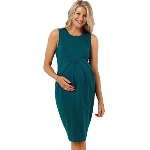 Womens Front Pleat Knee Length Midi Maternity Dress