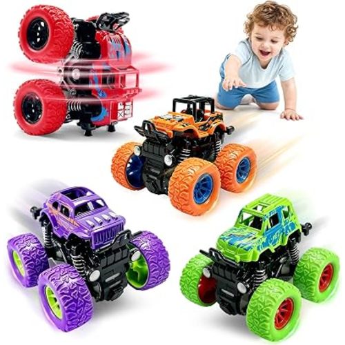Monster Truck Toys, 4 Pack Friction Powered Toy Cars Push and Go Truck Toys for Toddlers Kids Ages 2-4 3-5 4-7 Best Christmas Birthday Gift Party Favors for Boys and Girls 2 3 4 5 6 7 Year Old