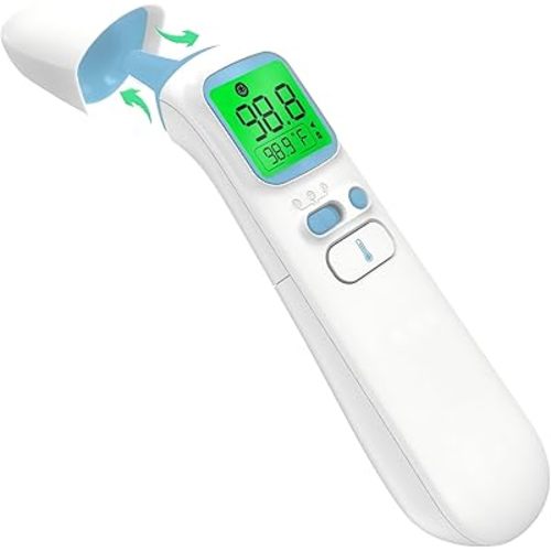 Ear and Forehead Thermometer for Adults, 3-in-1 Infrared Digital Thermometer for Kids and Baby, Accurate 1 Second Reading, Fever Alert, Backlit Display and Storage Pouch
