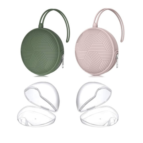 Smlpuame 4 Pack Pacifier Holder Case Set,2 Silicone Portable Pacifier Cover Pouch Bag for Diaper Bags Baby Carriage with 2 Transparent Pacifier Storage Container Box,Easy to Clean,Boho(Green+Pink)