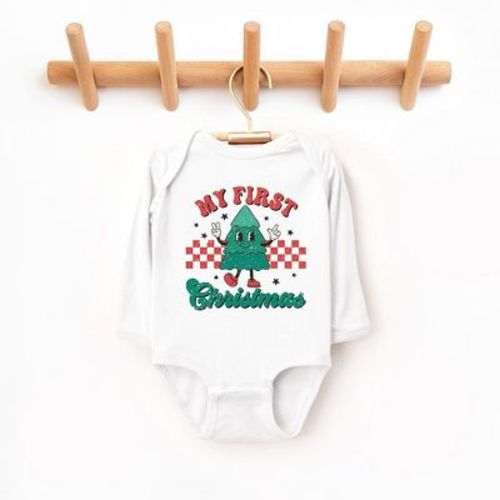 The Juniper Shop My First Christmas Tree Baby Long Sleeve Bodysuit - 12 Month - White