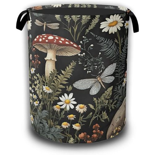Wild Mushroom Forest Laundry Basket, Laundry Hamper Waterproof Oxford Cloth Tote Collapsible,Clothes Storage Bucket Decorative Toy Organizer For Bathroom Bedroom 16" x 20.8"