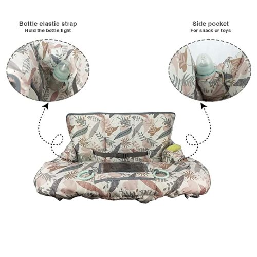 Shopping Cart Cover for Baby, 2 in 1 High Chair Cover for Restaurant seat & Grocery Cart Cover for Babies, Thick Padded with Clear Phone Pouch, Machine Washable, Leaves