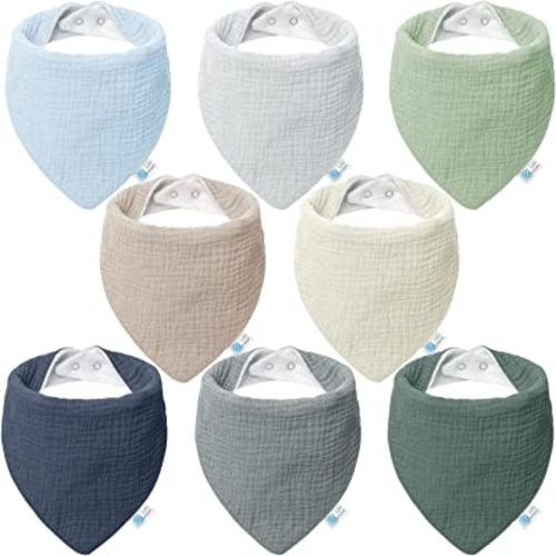 Lulumoon Muslin Baby Bibs 100% Cotton Baby Bandana Drool Bibs for Teething and Drooling, 8 Pack