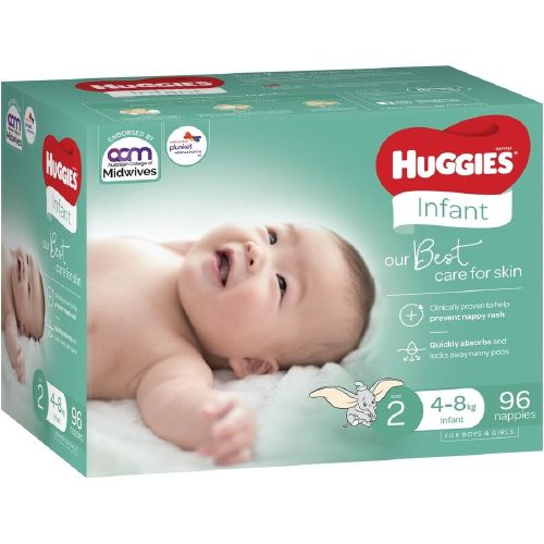 Huggies Nappies Jumbo Size 2 Infant 96 Pack
