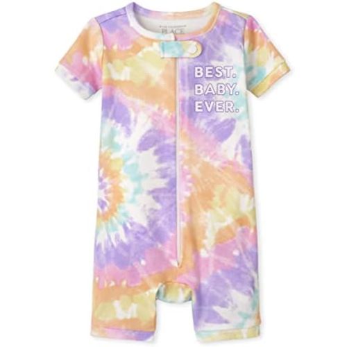 The Children's Place Baby Girls' and Toddler Short Sleeve Zip-Front One Piece Footless Pajama Snug Fit 100% Cotton
