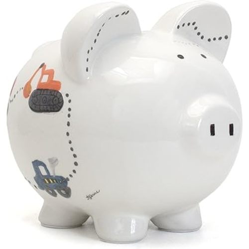 Child to Cherish Ceramic Piggy Bank for Boys, Hard Hat Construction Trucks