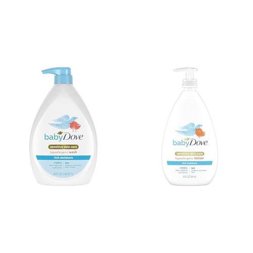 Baby Dove Sensitive Skin Care Baby Wash Rich Moisture For Baby Bath Time Tear-Free & Sensitive Skin Care Baby Lotion For a Soothing Scented Lotion Calming Moisture - Baby Wash + Sensitive Skin Care Body Lotion