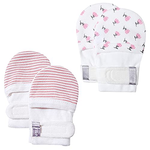 HAPIU Baby No Scratch Mittens Stay On, 100% Cotton Breathable, Adjustable Infant Gloves for Boys Girls, Newborn - 12 M