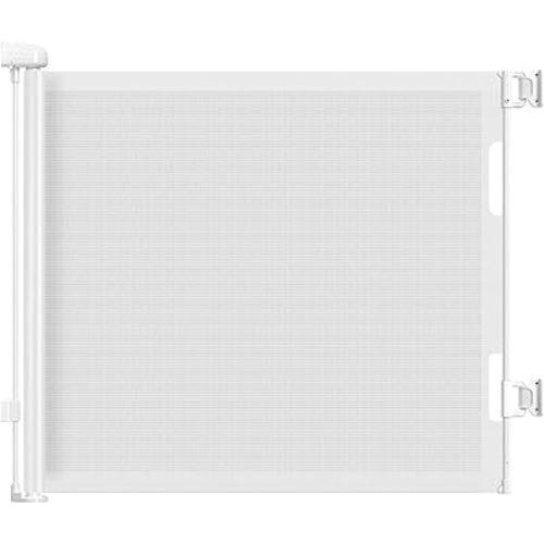 HAMOPY Retractable Baby Gate, 33" Tall, Extends up to 55" Wide, Durable Auto-Lock Baby Gate for Stairs, Mesh Dog Gate and Child Safety Gates for Doorways, Hallways, Indoor, Outdoor(White)