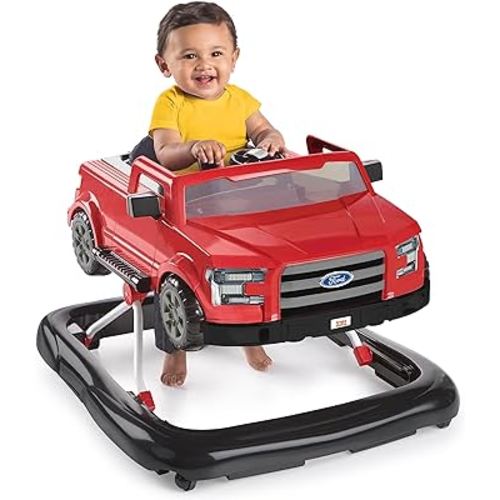 Bright Starts Ford F-150 4-in-1 Red Baby Activity Center & Push Walker with Removable Interactive Steering Wheel -Toy, 6 Months and up
