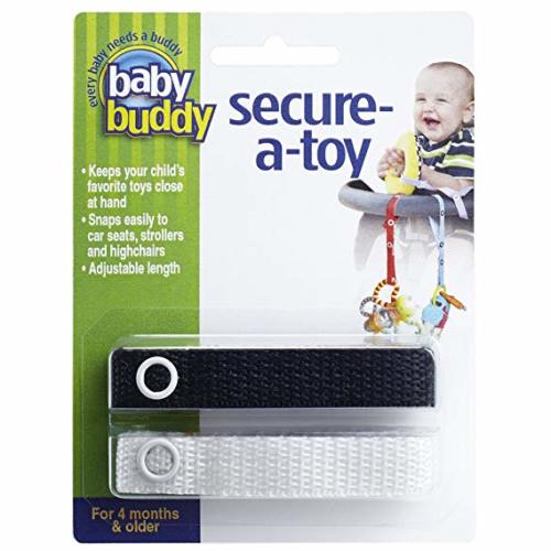 Baby Buddy Secure-A-Toy - Straps Toys, Teether, or Pacifiers to Strollers, Highchairs, Car Seats— Safety Leash With Adjustable Length to Keep Toys Sanitary & Clean, Black/White 2 Count - Black-White