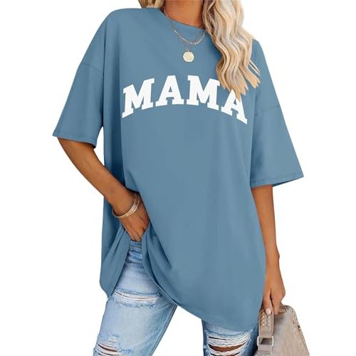 LOMON Oversized T Shirts for Women Short Sleeve Crewneck Summer Tops Loose Casual Mama Shirts Basic Tee