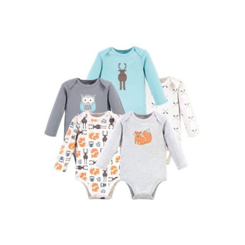 Cotton Long-Sleeve Bodysuits 5-Pack, 6-9M- Only a few left