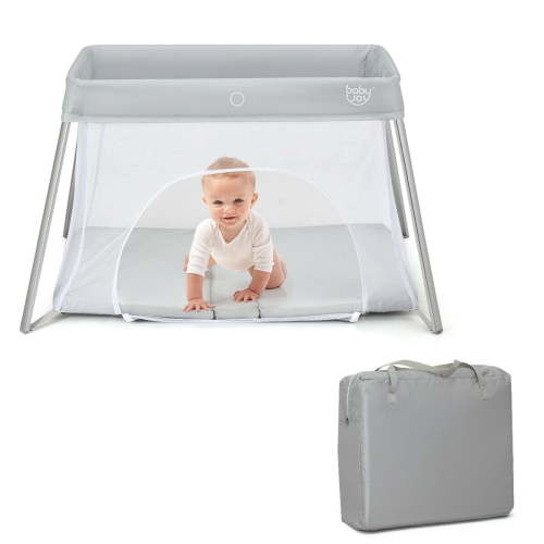 Gymax Foldable Baby Playpen Playard Lightweight Crib w/ Carry Bag For Infant Gray
