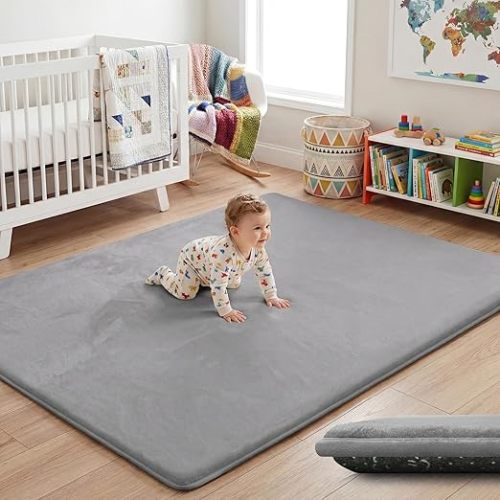 1.5" Thick Baby Play Mat for Floor, 50x50 Playpen Mat, Pro Soft Flannel Foam Mats Toddler Infant Kids Crawling for Nursery Rug Playroom Living Room Waterproof Easy Care Non-Slip (Dark Grey)