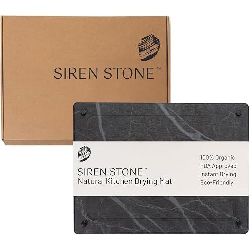 Siren Stone Natural Stone Dish Drying Mat 15.7" x 11.8", Slate Color - Diatomaceous Earth Kitchen Mat | Quick Drying, Non-Toxic, BPA-Free, Eco-Friendly | Female-Founded USA Brand