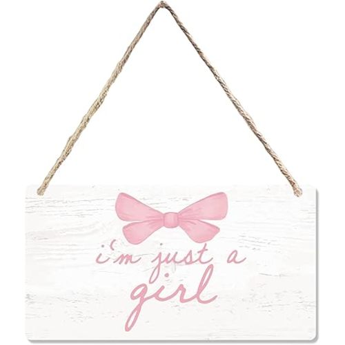 CGBHW Coquette Girl Pink Bow Wooden Sign, Cute Girly Preppy Decor, Bachelorette Party Hanging Sign Wall Decor for Girls Teens Women, Girls Bedroom College Dorm Apartment Kitchen Door Decor 12 x 6 Inch