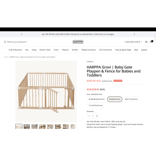 HARPPA Wooden Baby Gate Playpen | Non-Toxic Foldable DIY Adjustable Play Yard for Infants & Toddlers – Natural Finish Baby Fence for Small & Large Spaces
