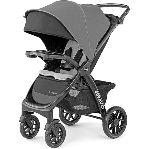 Chicco Bravo LE ClearTex Full-Size Stroller for Babies and Toddlers, UPF-Rated Canopy, GREENGUARD Gold Certified, Lightweight, One-Hand Compact Fold | Pewter/Grey