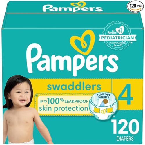Pampers Swaddlers Diapers - Size 4, 120 Count, Ultra Soft Disposable Baby Diapers