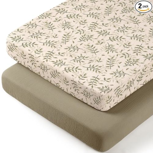 lulumoon Muslin Bassinet Sheets for Boys: Skin-Friendly Leaf Bedside Bassinet Sheets for Baby - Fitted for Bedside Sleeper Mattress
