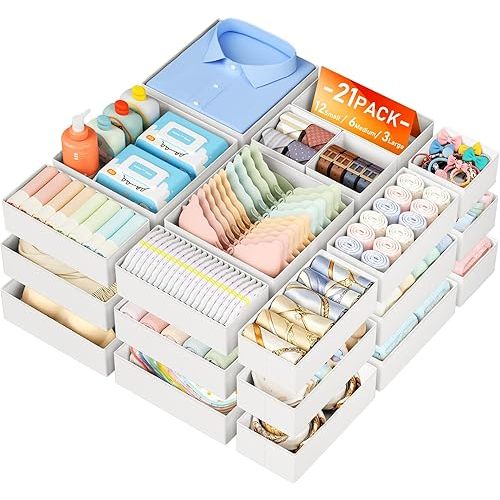 DIMJ Drawer Organizer Clothes Storage - 21 Pack Baby Dresser Organizer for Nursery Closet Organization, Fabric Drawer Organizer Bins for Underwears Socks Bras, Foldable Storage Dividers for Bedroom