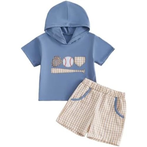 Summer Toddler Boy Clothes Short Sleeve Baby Hooded Tops Striped Shorts Set Cute Toddler Baseball Outfit