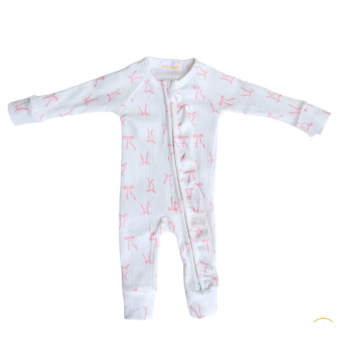 Frill Zip Romper | Pink Bows Rib – Little and Fern