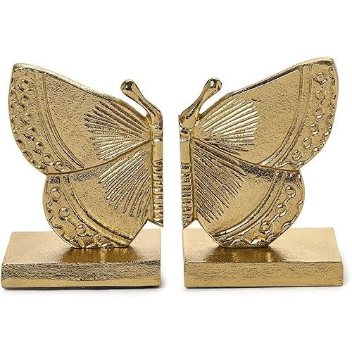 Two's Company Fluttering Golden Butterfly Bookends, 8.5-Inch, Aluminum