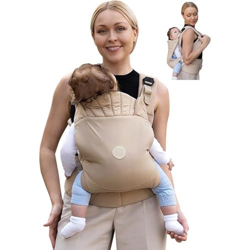 GROWNSY Baby Carrier, One-Click Release Clasp for Easy to Wear, Cozy Wraps Carrier Newborn to Toddler with Head Support(7-44lbs), Ergonomic & Lightweight for Infant to Toddler, Khaki