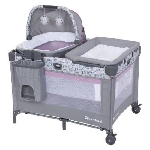 Baby Trend Nursery Den Playard with Rocking Cradle - Daisy Pink