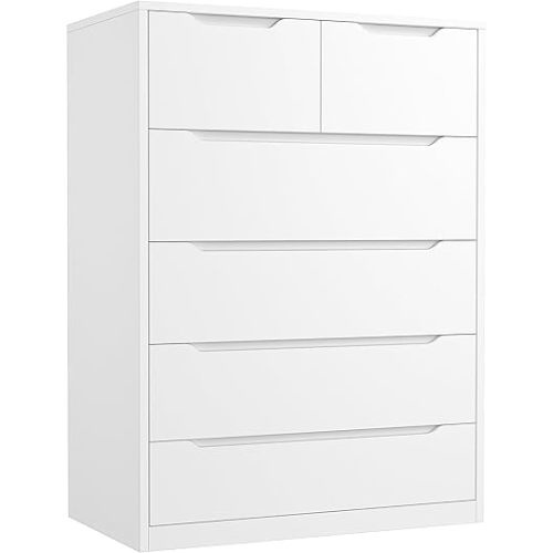 Romorgniz White Dresser for Bedroom with 6 Large Drawers, Tall Chest of Drawers Modern Wooden Dresser for Living Room, Entryway, Hallway, 43.2" H X 27.6" W X15.6 D