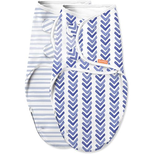 SwaddleMe Luxe Easy Change Swaddle – Size Small/Medium, 0-3 Months, 2-Pack (Water Color Indigo)