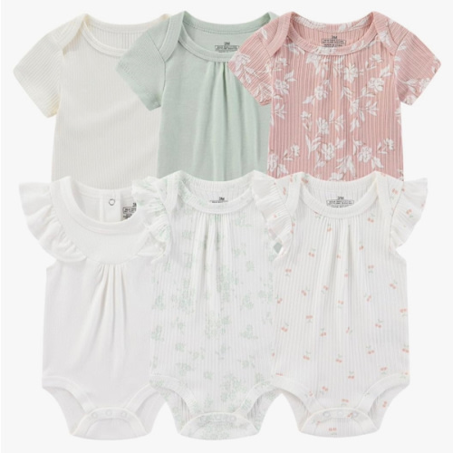 Baby Bodysuit 6 Pack Soft Mixed Ribbed Short Sleeve Romper Infant Boy Girl Clothes Set