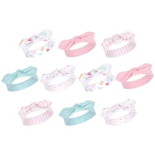 Hudson Baby Infant Girl Cotton and Synthetic Headbands Bundle Set, Ice Cream, 0-24 Months