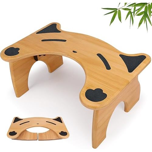 Bamboo Toilet Stool for Bathroom, 7 Inches Foldable Poop Stool with Non-Slip Pads