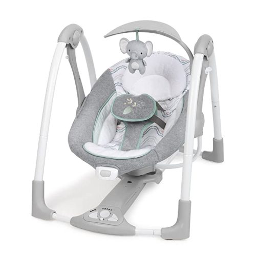 Ingenuity ConvertMe 2-in-1 Compact Portable Automatic Baby Swing & Infant Seat, Battery-Saving Vibrations, Nature Sounds, 0-9 Months 6-20 lbs (Swell)
