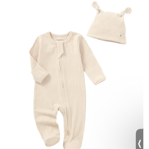 JBØRN Organic Cotton Ribbed Baby Sleep Suit and Hat