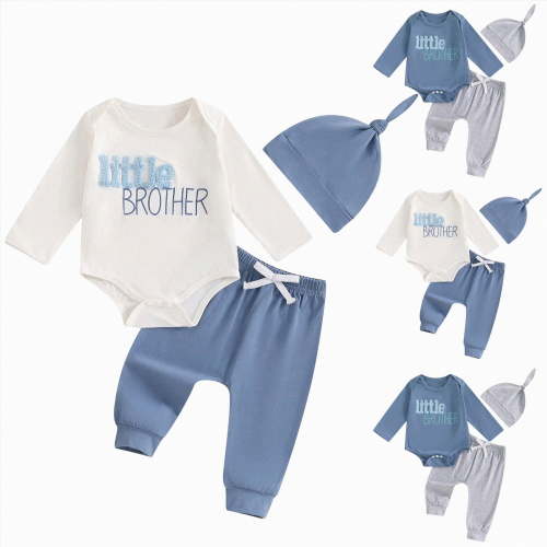 Splozh Baby Winter Clothes 3 6 9 12 18 Months Newborn Baby Boy Clothes Long Sleeve Romper Shirt Tops Pants Summer Fall Outfits Hat Set,Blue,0-3 Months